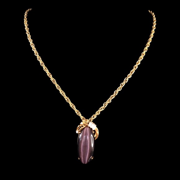 Vintage Purple Stone Pendant & Chain Necklace - Picture 1 of 7